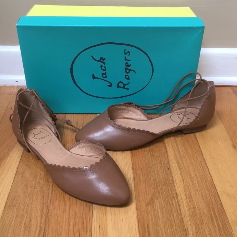 Jack Rogers Camille Cognac Leather d’Orsay Ankle Tie Flats Size 7. New in Box